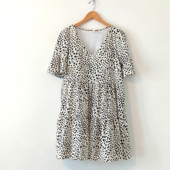 Beeson River Ruffle Tiered Animal Dot Print Flowy  Dress Short Sleeve A-Line S - Picture 2 of 7